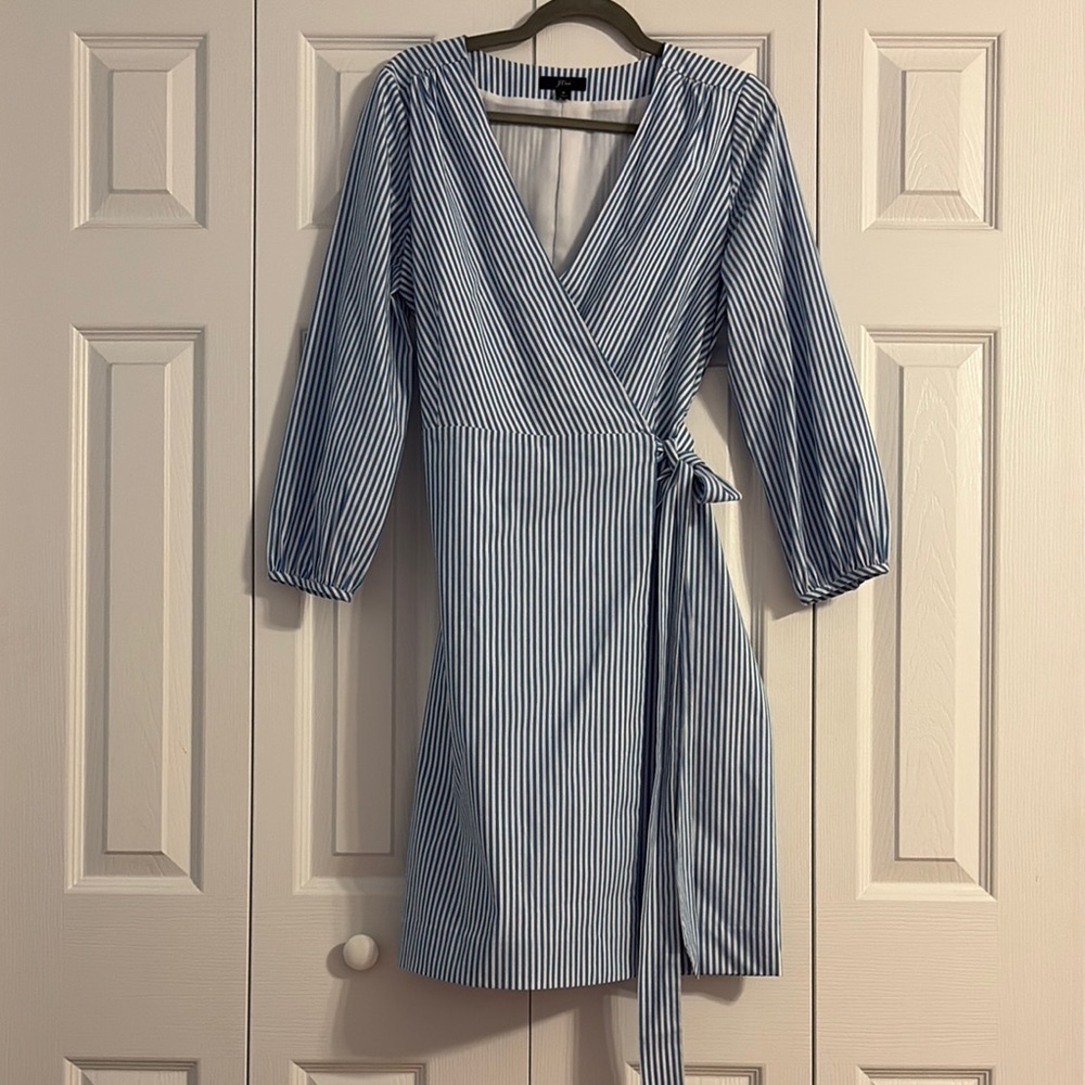 J.Crew Blue & White pinstripe wrap dress - Size 8